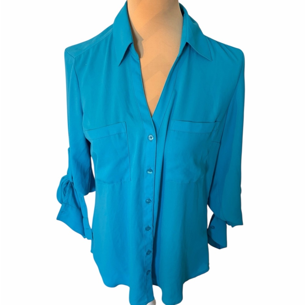 Express Turquoise Button-Down Shirt Women’s Size … - image 1